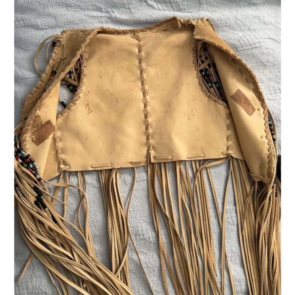 60s Beaded Native American‎ Vest Suede Leather Hippie Long Fringe VTG Festival - Picture 11 of 13